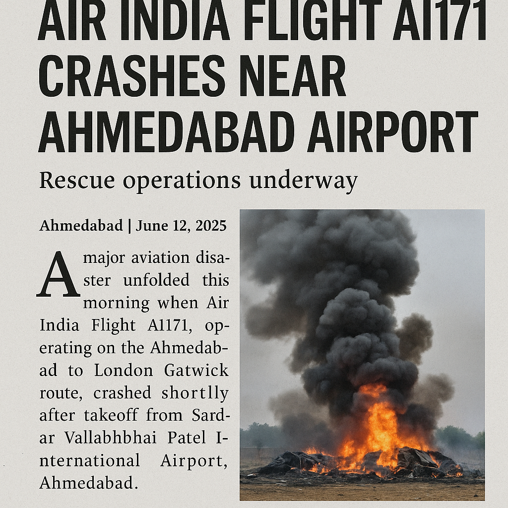 Air India Flight AI171 Crashes Near Ahmedabad Airport, Rescue Operations Underway_AMF NEWS